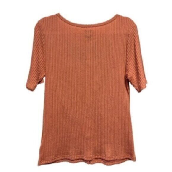 NEW GAP 90s Knit Button Up Scoop Neck Short Tee Burnt Orange Women's Large Tall - Picture 2 of 6